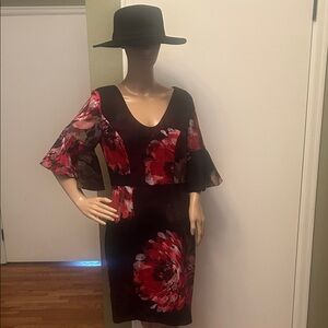 Trina Turk Bell Sleeve Floral Botanical Sheath Dress